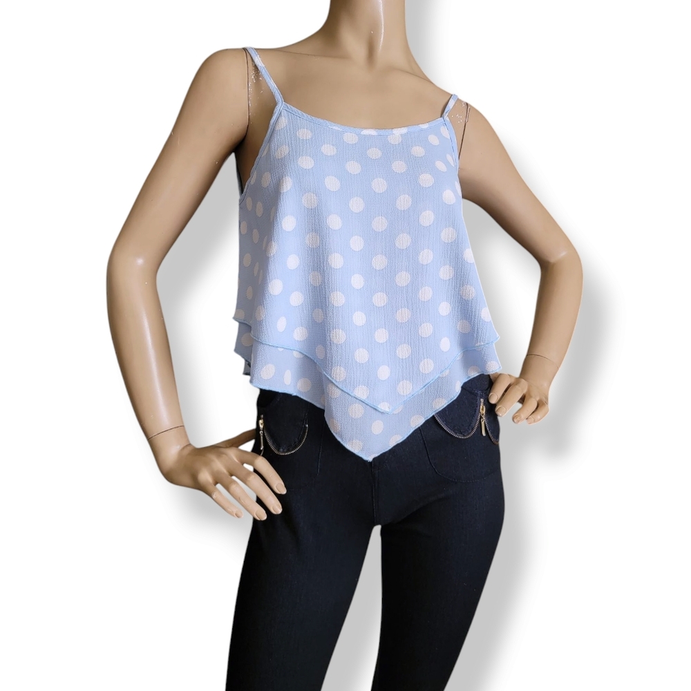 TeenBell Asymmetrical Blue Polka Dot Camisole Top Size Small